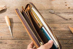 Cool Leather Mens Braided Long Zipper Clutch Wallet Long Wallet for Men - iwalletsmen