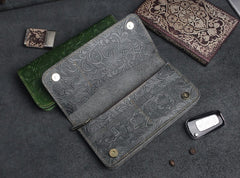 Handmade Leather Floral Mens Cool Travel Long Wallet Card Holder Card Slim Clutch Wallets for Men