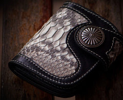 Handmade Leather Biker Wallet Mens Cool billfold Chain Wallet Trucker Wallet with Chain