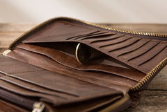 Cool Leather Mens Coffee Long Zipper Clutch Wallet Long Wallet for Men - iwalletsmen
