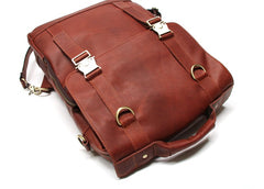 Red Brown Leather Mens Backpack Travel Backpacks Laptop Backpack for men - iwalletsmen