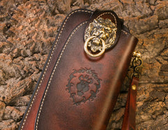 Handmade Leather Mens Cool Long World of Warcraft Leather Chain Wallet Cards Biker Trucker Wallet - iwalletsmen