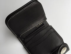 Handmade Leather Biker Wallet Mens Cool billfold Chain Wallet Trucker Wallet with Chain