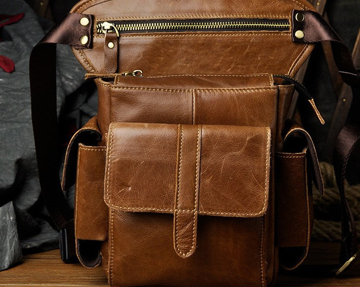 Biker Mens Leather Drop Leg Bag Waist Bag Side Bag Belt Pouch Pack for Men - iwalletsmen