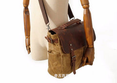 Mens Waxed Canvas Leather Side Bag Messenger Bag Canvas Courier Bag for Men - iwalletsmen