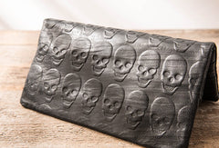 Cool Black Skull Leather Mens Long Wallet Long Wallet for Men - iwalletsmen