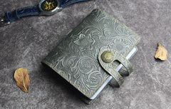 Handmade Leather Floral Mens Cool billfold Wallet Card Holder Small Card Slim Wallets for Men