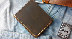 Leather Mens Slim Front Pocket Bifold Brown Small Wallets Card Wallet for Men - iwalletsmen