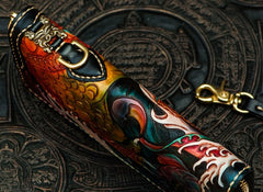 Handmade Leather Tooled Carp Mens Chain Biker Wallet Cool Leather Wallet Long Phone Wallets for Men