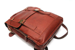 Red Brown Leather Mens Backpack Travel Backpacks Laptop Backpack for men - iwalletsmen