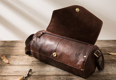 Cool Small Mens Leather Barrel Bag Messenger Bags Shoulder Bags  for Men - iwalletsmen