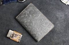 Handmade Leather Floral Mens Cool billfold Wallet Passport Card Holder Small Card Slim Wallets for Men