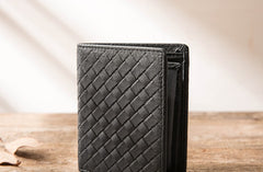 Braided Leather Mens Small Wallets Bifold Slim Front Pocket Wallet for Men - iwalletsmen
