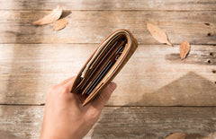 Cool Leather Mens Briaded Small Wallet Bifold Vintage Slim billfold Wallet for Men - iwalletsmen