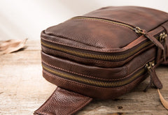 Coffee Leather Mens Sling Bag Sling Shoulder Bag Sling Backpacks for men - iwalletsmen