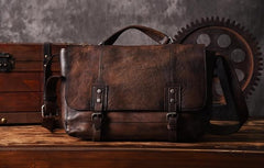 Handmade Leather Mens Cool Messenger Bag Briefcase Work Bag Business Bag for men