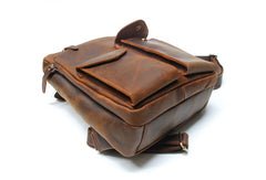 Cool Brown Leather Mens Backpack Travel Backpacks Laptop Backpack for men - iwalletsmen