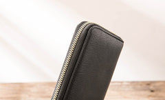 Cool Black Leather Mens Zipper Clutch Wallet Long Wallet for Men - iwalletsmen