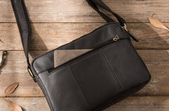 leather black messenger bag Black Leather Messenger Bag Men's Black Crossbody Bag Small Black Messenger Bag