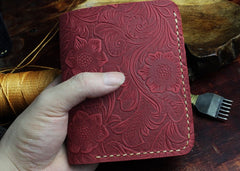 Handmade Leather Floral Mens Cool Slim Leather Wallet Men billfold Wallets Bifold for Men