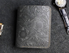 Handmade Leather Floral Mens Cool Slim Leather Wallet Men billfold Wallets Bifold for Men