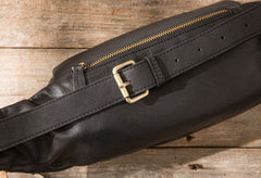 Black Mens Leather Fanny Packs Mens Waist Bag Black Hip Pack Belt Bag Chest Bag for Men - iwalletsmen