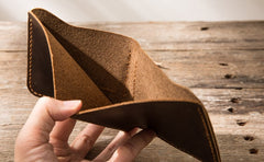 Cool Leather Mens Coffee Slim Small Wallet Bifold Vintage billfold Wallet for Men - iwalletsmen