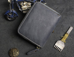 Handmade Leather Mens Cool Slim Leather Wallet Men Zipper billfold Wallets Bifold for Men