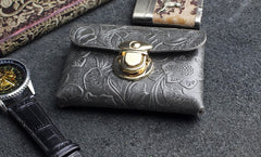 Handmade Leather Floral Mens Cool billfold Wallet Card Holder Small Card Slim Wallets for Men