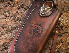 Handmade Leather Mens Cool Long World of Warcraft Leather Chain Wallet Cards Biker Trucker Wallet - iwalletsmen