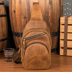 Leather Mens Cool Sling Bag Crossbody Bag Chest Bag for men