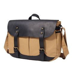 Mens Canvas Leather Messenger Bag Saddle Side Bag Canvas Shoulder Bag for Men - iwalletsmen
