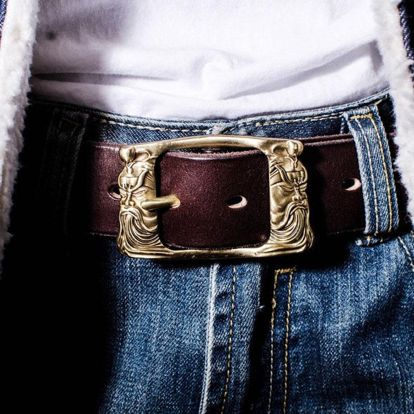 Handmade Genuine Leather Punk Rock Guan Yu Mens Cool Men Biker Trucker Leather Belt
