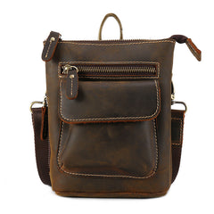 Vintage Brown Leather Men's Small Side Bag Belt Pouch Belt Bag Small Messenger Bag For Men - iwalletsmen