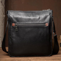 Black Leather 10 inches Mens Small Vertical Messenger Bags Postman Bags Courier Bag for Men - iwalletsmen