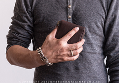 Genuine Leather Mens Cool billfold Leather Wallet Men Small Zipper Wallets Bifold for Men - iwalletsmen