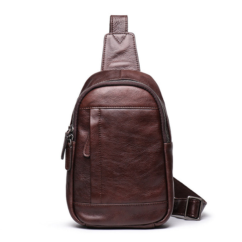 Trendy Black Leather Men's Sling Bag Chest Bag Brown Sling Crossbody B ...