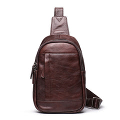 Trendy Black Leather Men's Sling Bag Chest Bag Brown Sling Crossbody Bag One Shoulder Backpack For Men - iwalletsmen