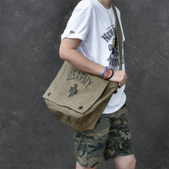 Washed Canvas Mens Large Brown Side Bag 14‘’ Army Green Messenger Bag Shoulder Bag For Men - iwalletsmen