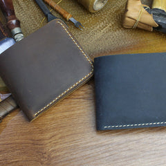 Handmade Leather Mens Cool Slim Leather Wallet Men billfold Wallets Bifold for Men