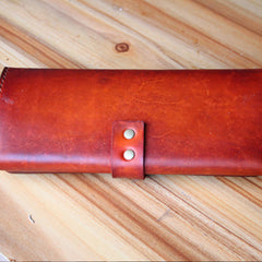 Handmade Leather Mens Long Trifold Wallet Vintage Cool Long Wallet for Men - iwalletsmen