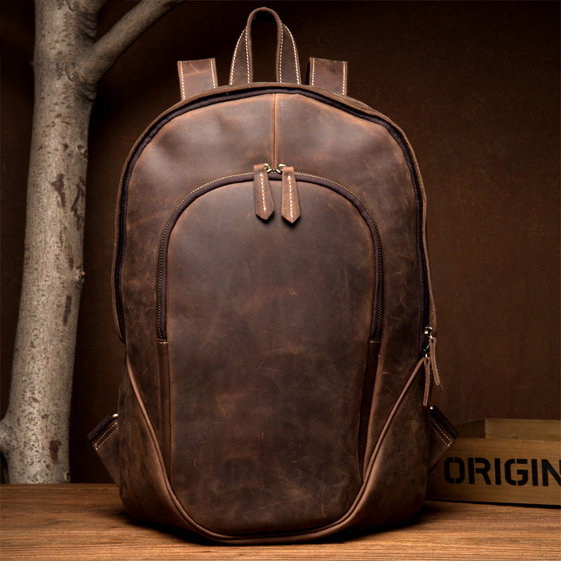 Brown Casual Mens Leather 15-inch Large Laptop Backpacks Brown Travel Backpacks School Backpacks for men - iwalletsmen