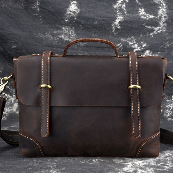 Leather Mens 13inch Laptop Bag Briefcase Work Handbag Business Bag for Men - iwalletsmen