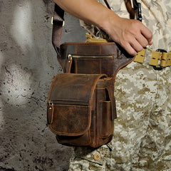 Cool Biker Mens Leather Drop Leg Bag Side Bag Belt Pouch Waist Bag Shoulder Bag for Men - iwalletsmen