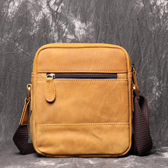 Tan LEATHER MENS Small Vertical SIDE BAG COURIER BAG Vertical MESSENGER BAG FOR MEN - iwalletsmen
