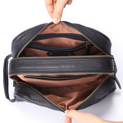 Casual Black Leather Men's Wristlet Bag Double Zipper Clutch Bag For Men - iwalletsmen