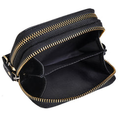 Cool Black Mens Double Zipper Leather Car Key Wallet Key Holder Change Holder For Men - iwalletsmen