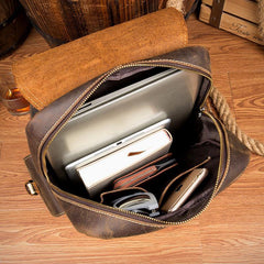 Casual Brown Mens Leather 14-inch Computer Backpacks Brown Travel Backpacks School Backpack for men - iwalletsmen