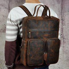 Casual Coffee Men's 15 inches Leather Laptop Backpack Computer Backpack School Backpacks For Men - iwalletsmen