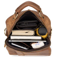 Casual Brown  Leather 10 inches Small Vertical Messenger Bag Crossbody Side Bag for Men - iwalletsmen